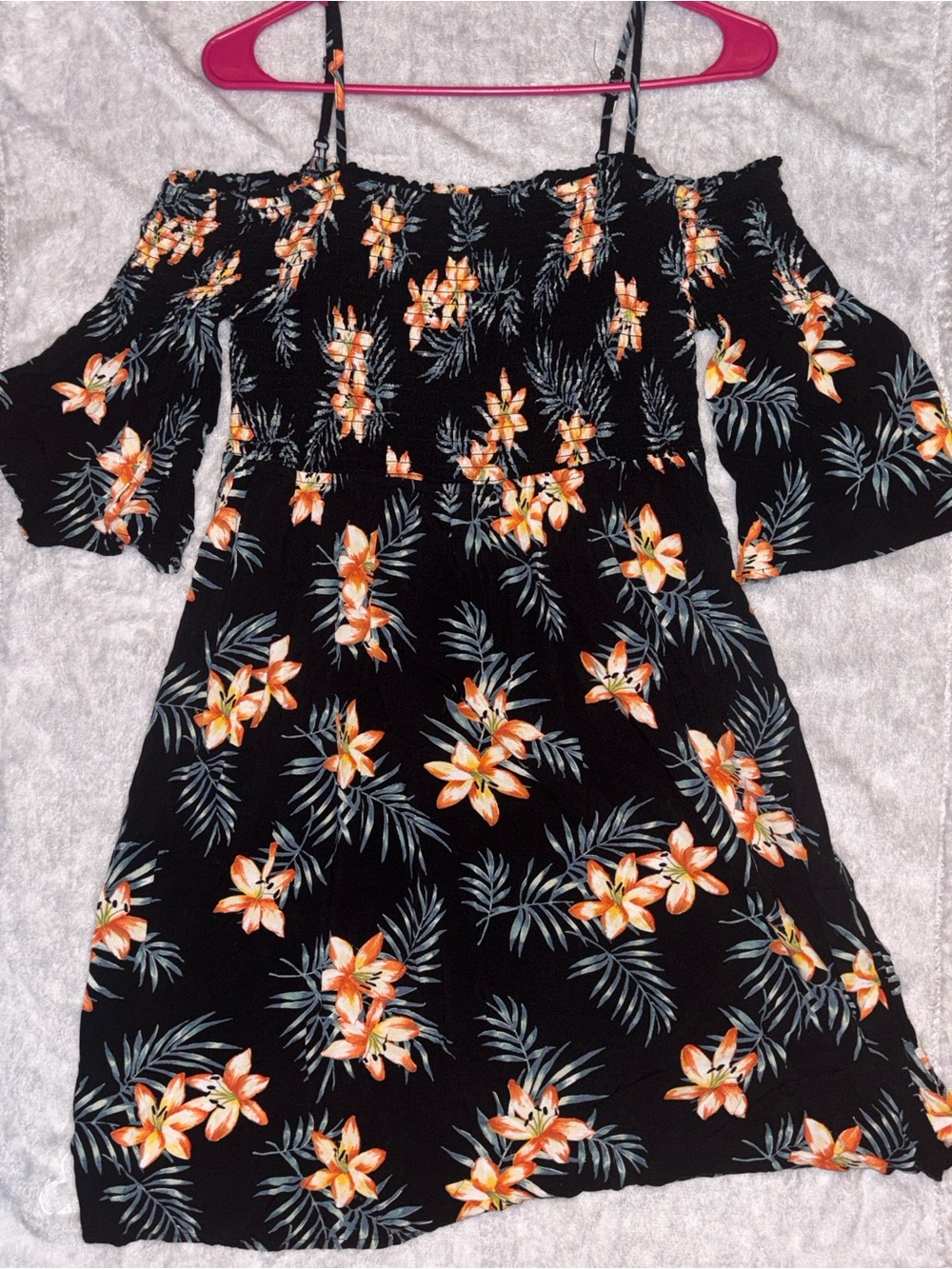 Black Floral Off-Shoulder Women's Dress